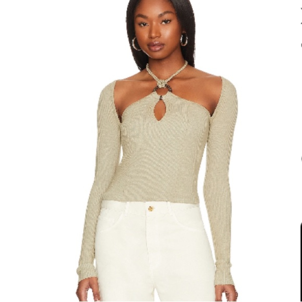 House of Harlow XS O-Ring Halter Tie Top in Light Sage